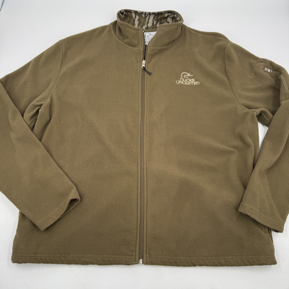 Ducks Unlimited Fleece Jacket Men XL Brown Full Zip‎ Logo Outdoor Warm